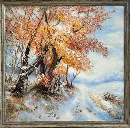 "ZIMNÍ CESTOU" (83 x 85 cm), olej